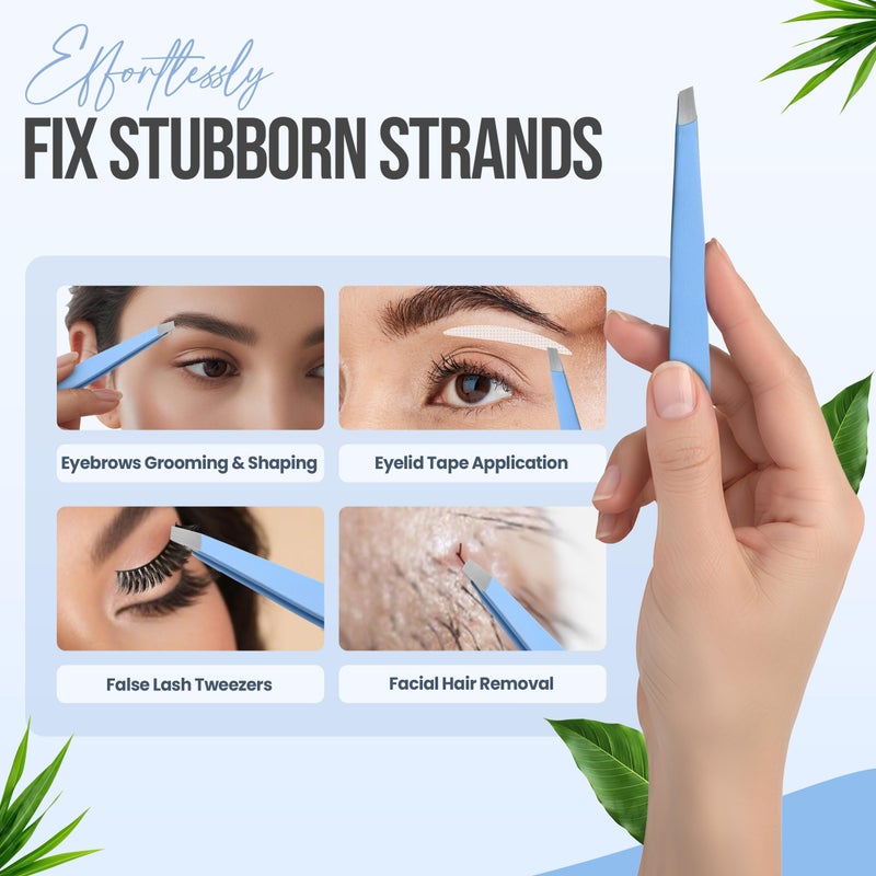 aaasportx Professional Slant Tip Tweezers - Precision Stainless Steel Eyebrow Plucking Tool for Women and Men, Ingrown Hair Remover, Facial Hair Tweezers for Grooming (Baby Blue) - Image 2