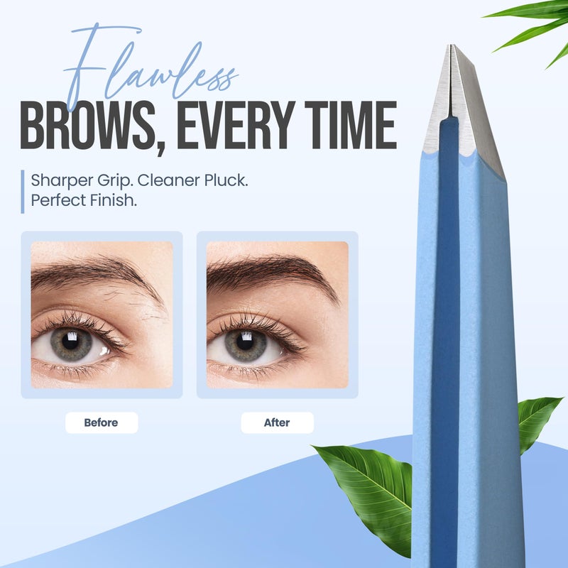 aaasportx Professional Slant Tip Tweezers - Precision Stainless Steel Eyebrow Plucking Tool for Women and Men, Ingrown Hair Remover, Facial Hair Tweezers for Grooming (Baby Blue) - Image 4