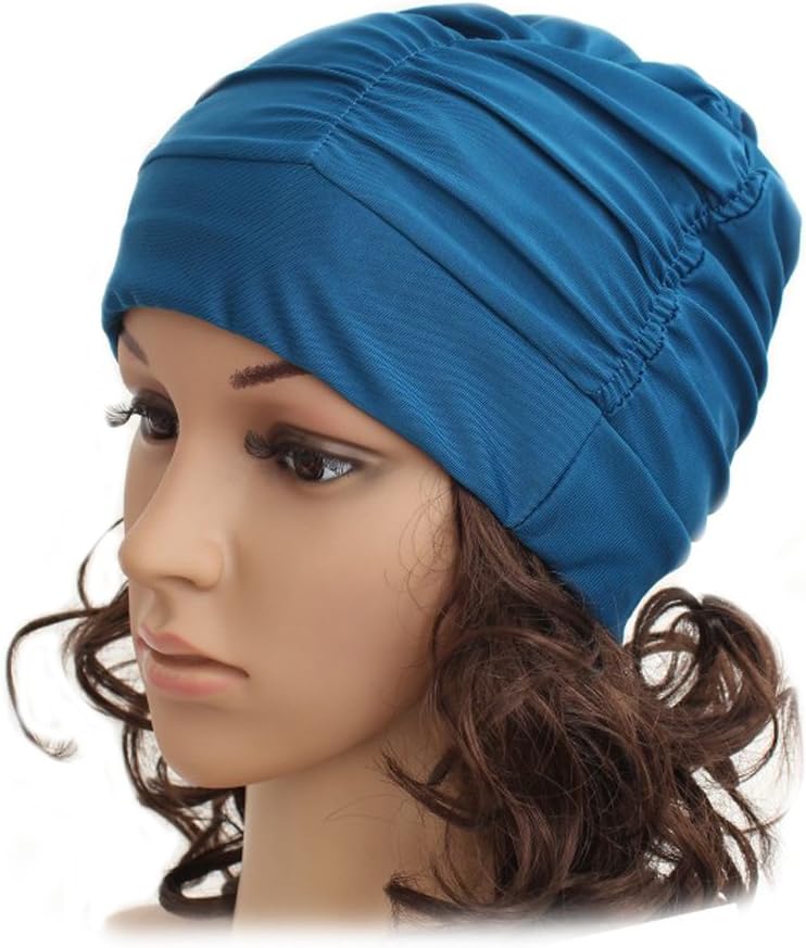 Ewandastore غطاء سباحة ملون من النايلون مطوي كبير للبالغين للرجال والنساء ذوي الشعر الطويل - Image 1