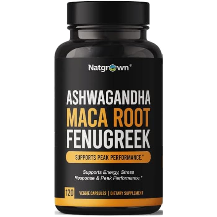 Natgrown Ashwagandha Maca Root Fenugreek Extract Capsules Supplement for Men & Women - Vegan Pills - (120 Count) - Image 1