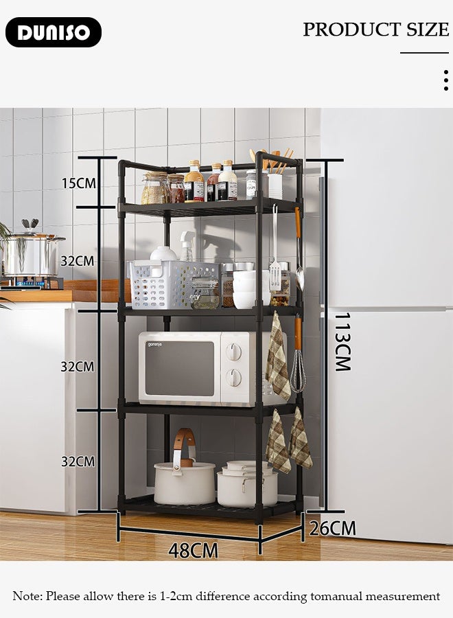 DUNISO رفوف تخزين من 4 طبقات، منظم رف مطبخ مستقر، رف تخزين مع مساند، رف قائم قابل للإزالة مع خطافات، رف متعدد الاستخدامات، وحدة رفوف لغرفة الغسيل، غرفة المعيشة، المرآب، المخزن، غرفة الدراسة - Image 2