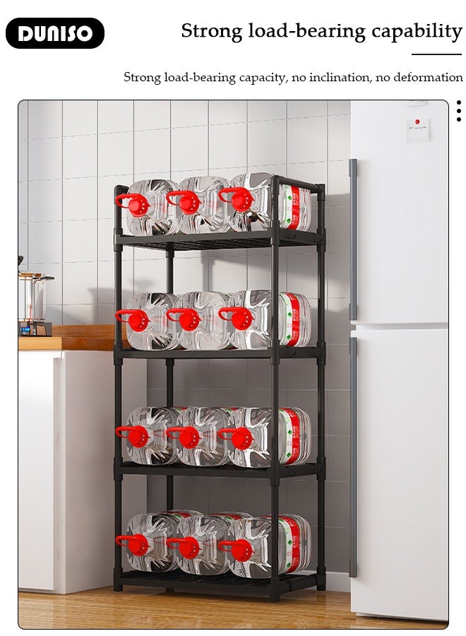 DUNISO رفوف تخزين من 4 طبقات، منظم رف مطبخ مستقر، رف تخزين مع مساند، رف قائم قابل للإزالة مع خطافات، رف متعدد الاستخدامات، وحدة رفوف لغرفة الغسيل، غرفة المعيشة، المرآب، المخزن، غرفة الدراسة - Image 3