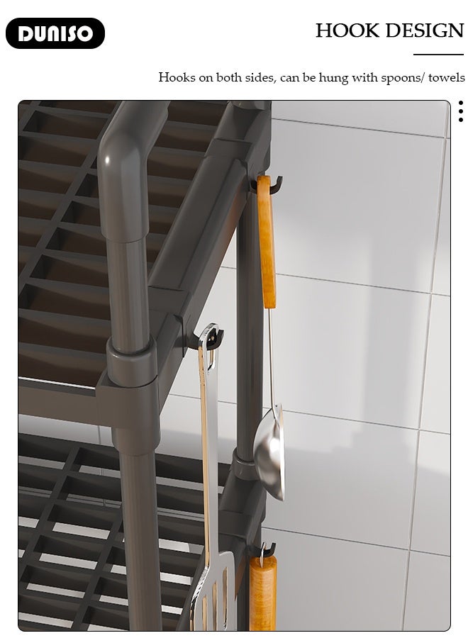 DUNISO رفوف تخزين من 4 طبقات، منظم رف مطبخ مستقر، رف تخزين مع مساند، رف قائم قابل للإزالة مع خطافات، رف متعدد الاستخدامات، وحدة رفوف لغرفة الغسيل، غرفة المعيشة، المرآب، المخزن، غرفة الدراسة - Image 5
