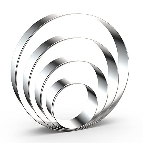 QAAQS Circle Round Biscuit Cookie Cutter Set - Large Donut Cutter Ring Molds - 5 Inch, 4 Inch, 3 Inch, 2 Inch - Geometric Plaque Cookie Cutters Shapes - Stainless Steel - Image 1