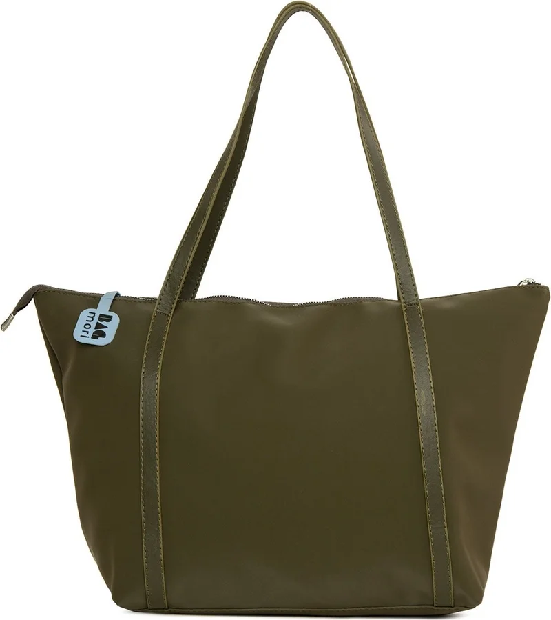 باجموري Khaki Colored Satin Tote Bag with Tassel Detail