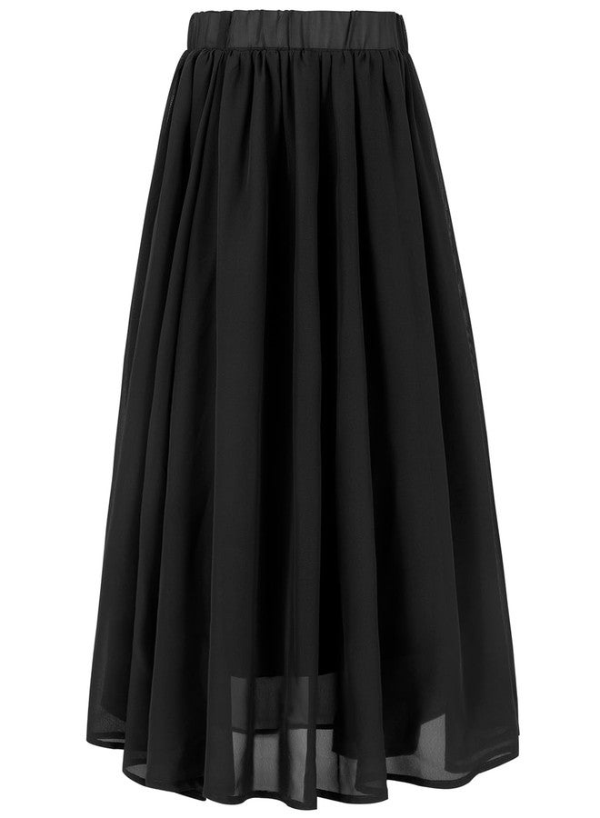 Noomelfish Noomlfish Kids Chiffon Pleated Long Skirts Boho Maxi Party Flower Girl Dress (5-12 Years), Black, 11-12 Years - Image 2