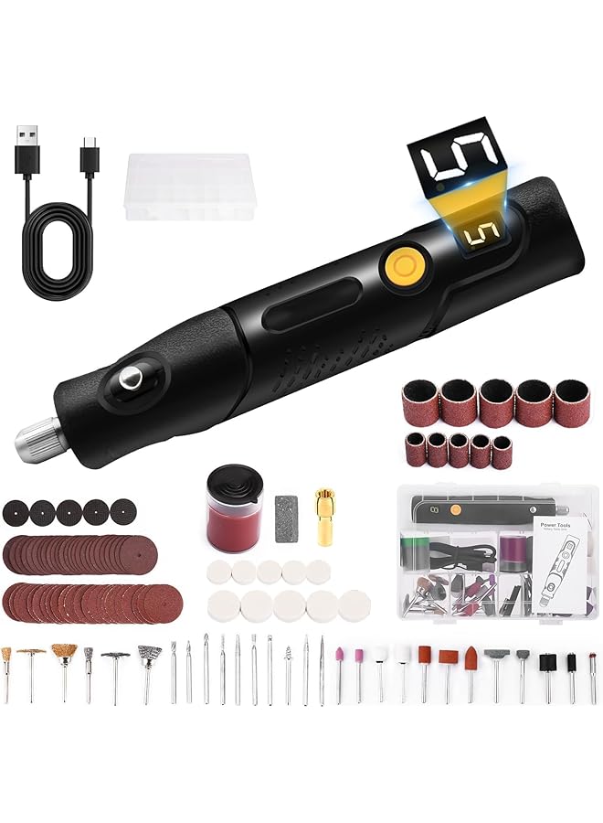 erorex Mini Cordless Rotary Tool Kit 5 Speed Multi Purpose Power Tool Led Screen Display For Sanding Engraving Polishing Drilling Handmade Crafting Diy Creations - Image 1