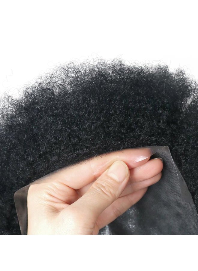 Lumeng Toupee for Men Afro Curly Skin PU Human Hair Wigs Human Hair 360 Wave Toupee hair system 1# jet black None Lace Full Wig for Men (8X10) - Image 2