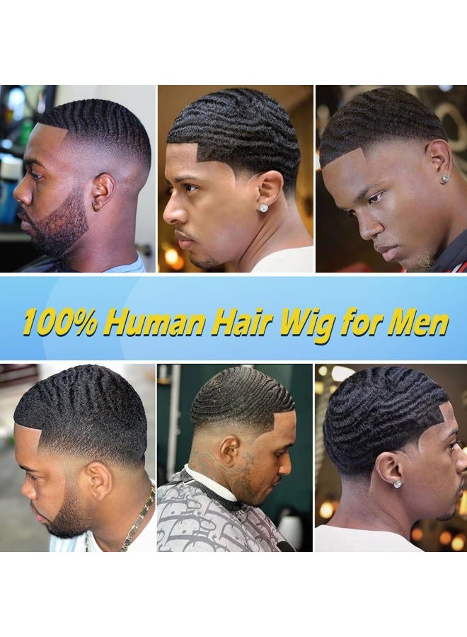Lumeng Toupee for Men Afro Curly Skin PU Human Hair Wigs Human Hair 360 Wave Toupee hair system 1# jet black None Lace Full Wig for Men (8X10) - Image 4