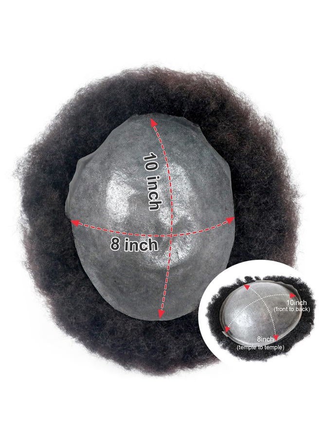 Lumeng Toupee for Men Afro Curly Skin PU Human Hair Wigs Human Hair 360 Wave Toupee hair system 1# jet black None Lace Full Wig for Men (8X10) - Image 5