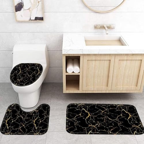 AZHM 4Pcs Shower Curtain Sets Black and Gold Marble Bathroom Sets with Shower Curtain and Rugs and Accessories Luxury Bathroom Curtain Decor Sets with 12 Hooks - Image 4