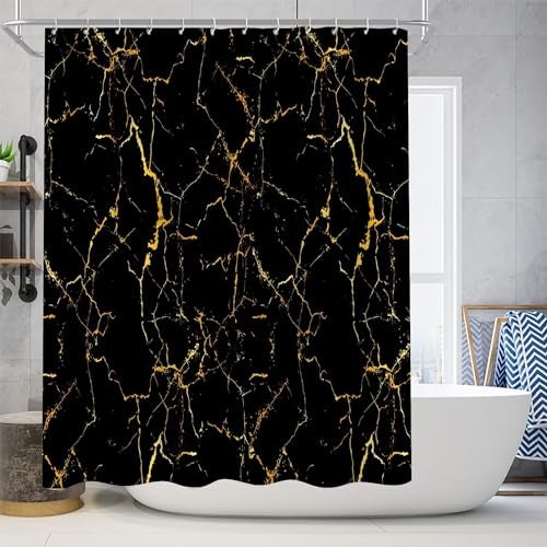 AZHM 4Pcs Shower Curtain Sets Black and Gold Marble Bathroom Sets with Shower Curtain and Rugs and Accessories Luxury Bathroom Curtain Decor Sets with 12 Hooks - Image 2