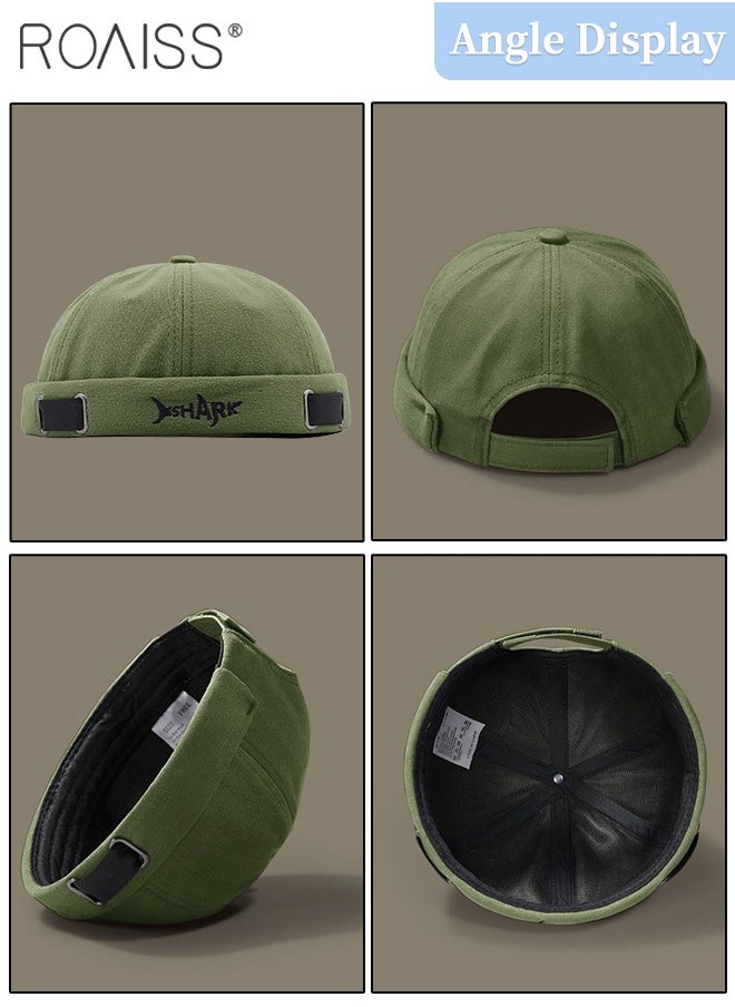 roaiss Men's Retro Embroidered Brimless Hat, Shark Pattern Doceker Hat, Streetwear Cool Trendy Green Cap, Adjustable Size  - Image 5