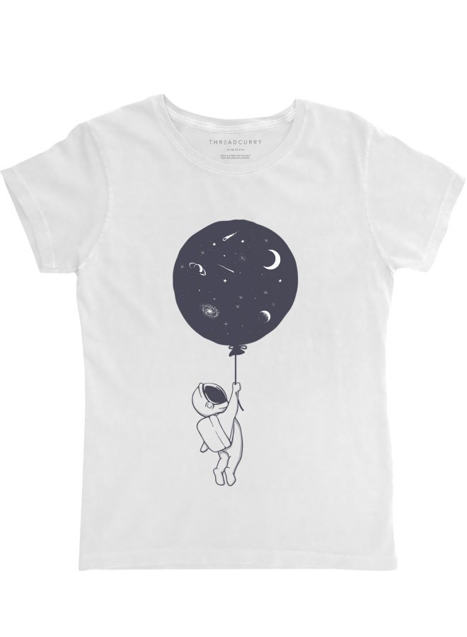 THREADCURRY THREADCURRY Space Balloon Comic Graphic Printed Tshirt for Girls  - Image 1