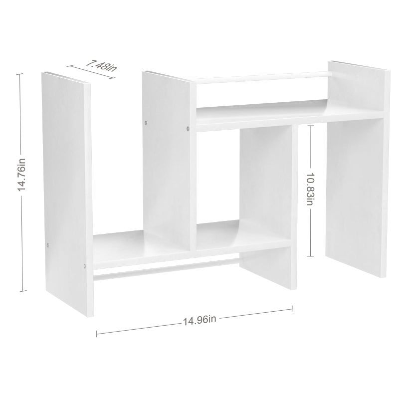 FNBAR Desk Shelves Wood Desktop Orgnizer Shelf. Office Organization for Top of Desk Organizers and Accessories Bookshelf Shelving,Adjustable Tier H-Shape Mini Bookcase(White) - Image 4