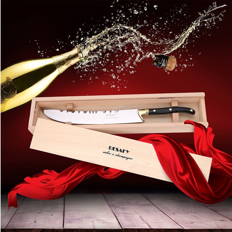 Resafy Champagne Saber Sparkling Wine Opener Champagne Knife Champagne Sword Champagne Opener With Wooden Gift Case - Image 2