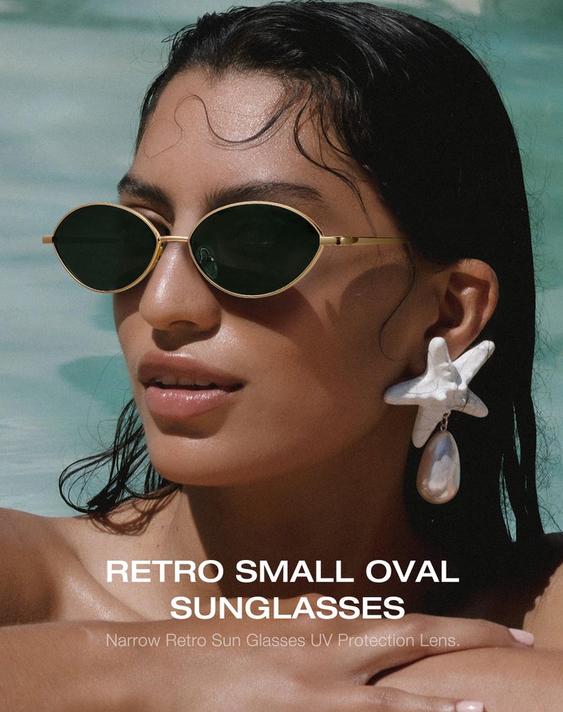 Fozono Retro Oval Sunglasses for Women Polarized UV Protection Trendy Vintage Small Sun Glasses Metal Frame - Image 3