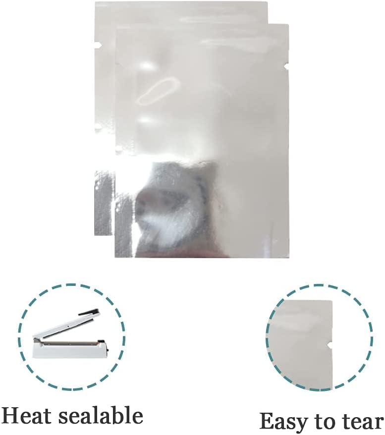 WACCOMT Pack 100pcs 6 x 9cm (2.4 x 3.5 inch) Silver Mylar Foil Bags for Food Long Term Storage Mylar Foil Open Top Bags Aluminum Foil Mylar Bag Vacuum Sealer Foil Pouches Mylar Bag - Image 2