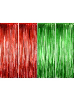 Urvi Creations Urvi Creations 4 Pcs Green and Red Colour 3ft x 6ft Tinsel Metallic Foil Fringe Curtains Party Stage Backdrop Simmer Curtain for Valentines Day WeddingAnniversary Birthday 