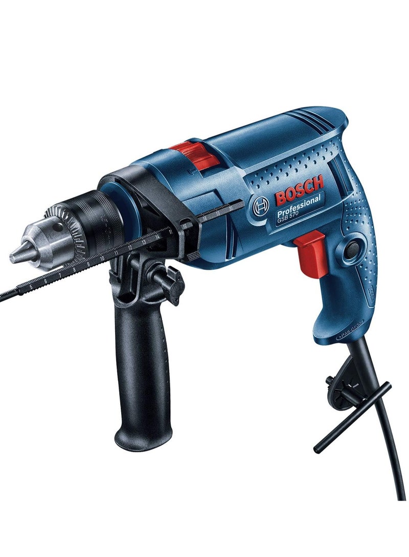 BOSCH Professional Electric Drill With A Hammer With A Power Of 570 Watts - 13 Mm, Stabilization And Speed Control Feature, With An Auxiliary Handle And A Depth Measuring Stick. - Image 1