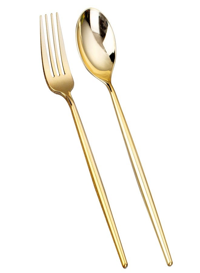 SUT 100PCS Gold Plastic Forks and Spoons Heavy Duty Set, Gold Disposable Silverware, Gold Cutlery, Gold Disposable Utensils, Plastic Flatware Includes 50 Forks, 50 Spoons for Party - Image 1