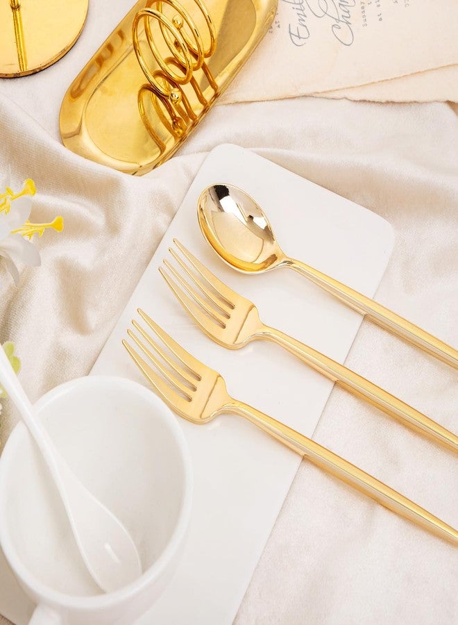 SUT 100PCS Gold Plastic Forks and Spoons Heavy Duty Set, Gold Disposable Silverware, Gold Cutlery, Gold Disposable Utensils, Plastic Flatware Includes 50 Forks, 50 Spoons for Party - Image 4