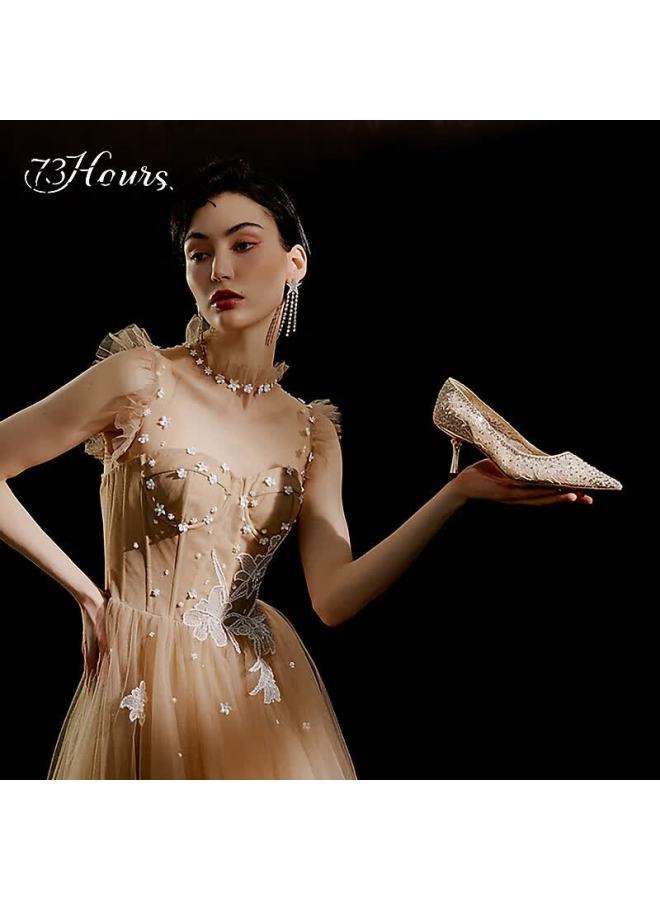 73hours Sonnet 25 New Lace Rhinestone High Heel Crystal Shoes Wedding Dress Bride Shoes Women - Image 3