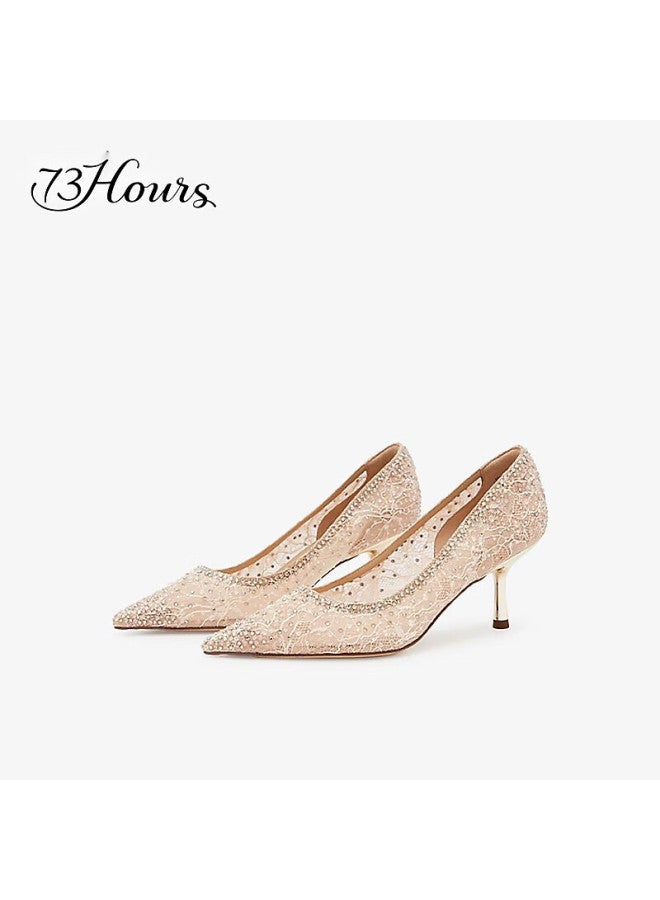 73hours Sonnet 25 New Lace Rhinestone High Heel Crystal Shoes Wedding Dress Bride Shoes Women - Image 1
