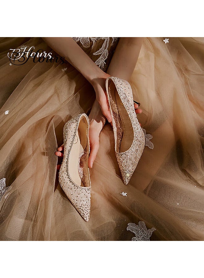 73hours Sonnet 25 New Lace Rhinestone High Heel Crystal Shoes Wedding Dress Bride Shoes Women - Image 2