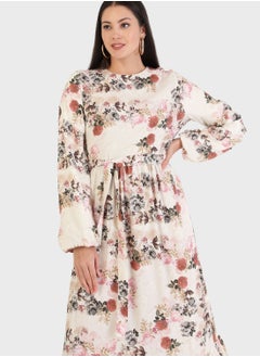 Refka by modanisa Balloon Sleeve Floral Print Dress  - Image 3