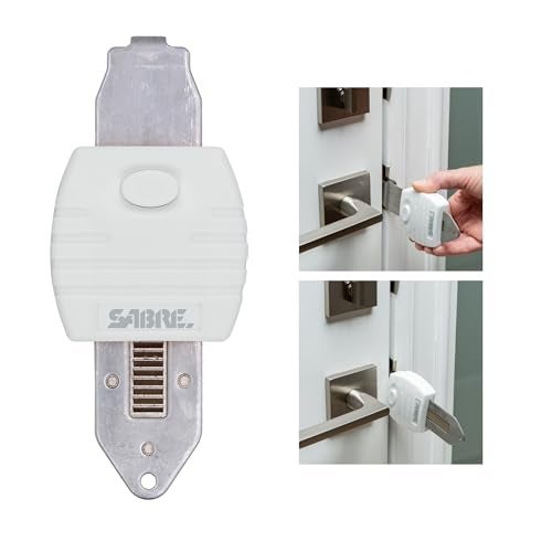 SABRE Portable Door Lock, Durable Metal Construction, Lightweight and Compact, Quick No-Tool Installation, Fits Most Inward-Swinging Hinged Doors, Requires 1/8 Inch Gap, For Houses, Apartments, Condos - Image 2