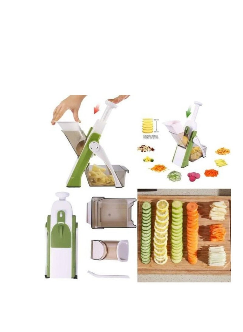 دي إل سي  قطاعة خضروات 4 في 1 متعددة الوظائف مندولين DLC-36241 أخضر/أبيض - شفرات يابانية، تحكم في السُمك، تصميم قابل للطي لسهولة التخزين - Image 3