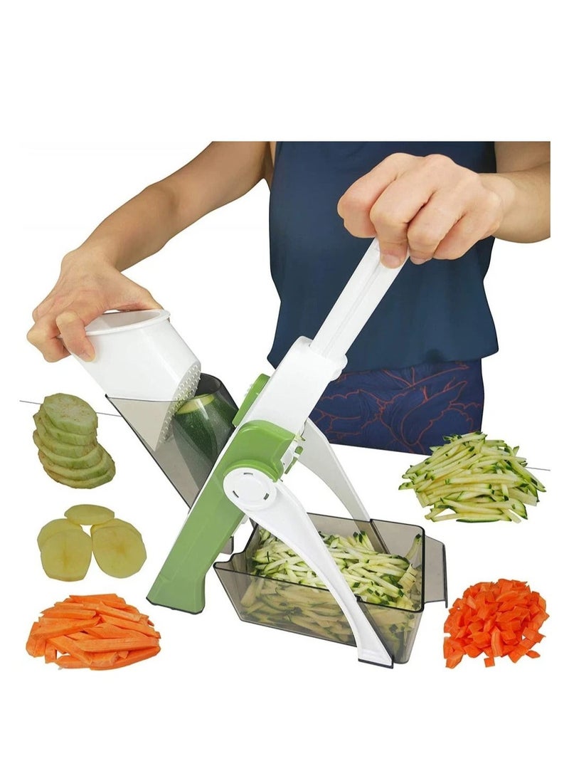 دي إل سي  قطاعة خضروات 4 في 1 متعددة الوظائف مندولين DLC-36241 أخضر/أبيض - شفرات يابانية، تحكم في السُمك، تصميم قابل للطي لسهولة التخزين - Image 2