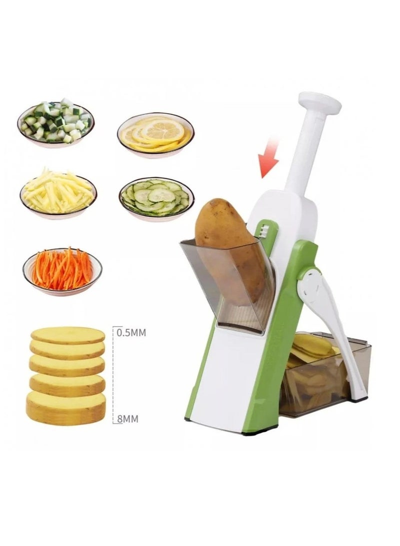 دي إل سي  قطاعة خضروات 4 في 1 متعددة الوظائف مندولين DLC-36241 أخضر/أبيض - شفرات يابانية، تحكم في السُمك، تصميم قابل للطي لسهولة التخزين - Image 5