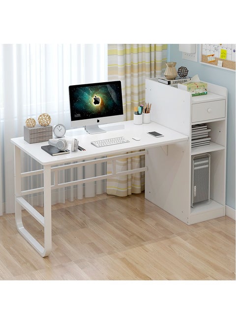Study Table Computer Desk with Bookcase 110x60x110cm White MDF