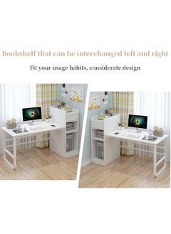 JANTENS Study Table Computer Desk with Bookcase 110x60x110cm White MDF  - Image 4