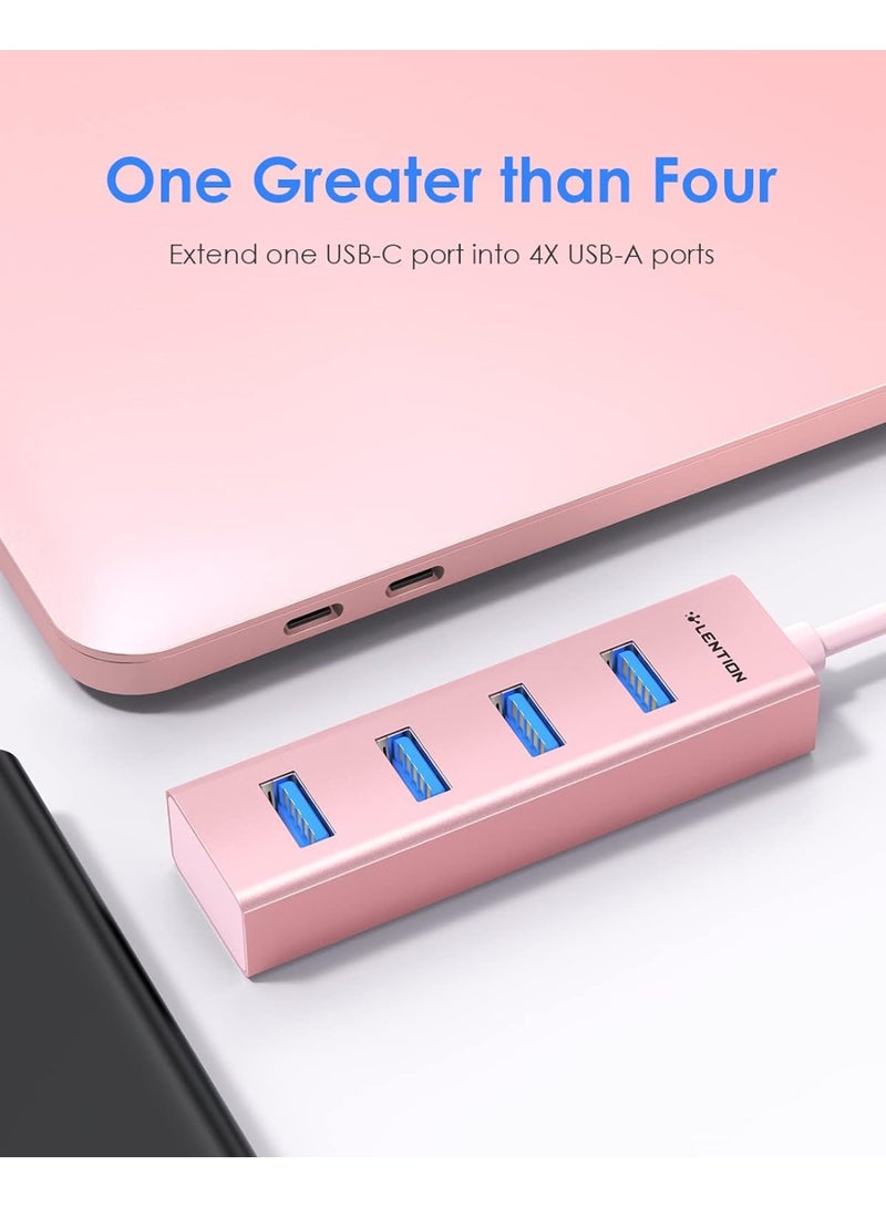 Lention LENTION 4-in-1 USB C Hub, 4 USB 3.0 Ports, USB C to USB A Multiport Adapter for 2023-2016 MacBook Pro, Mac Air & Surface, iPad Pro, Chromebook, More, Stable Driver Certified (CB-C22s, Rose Gold)  - Image 3