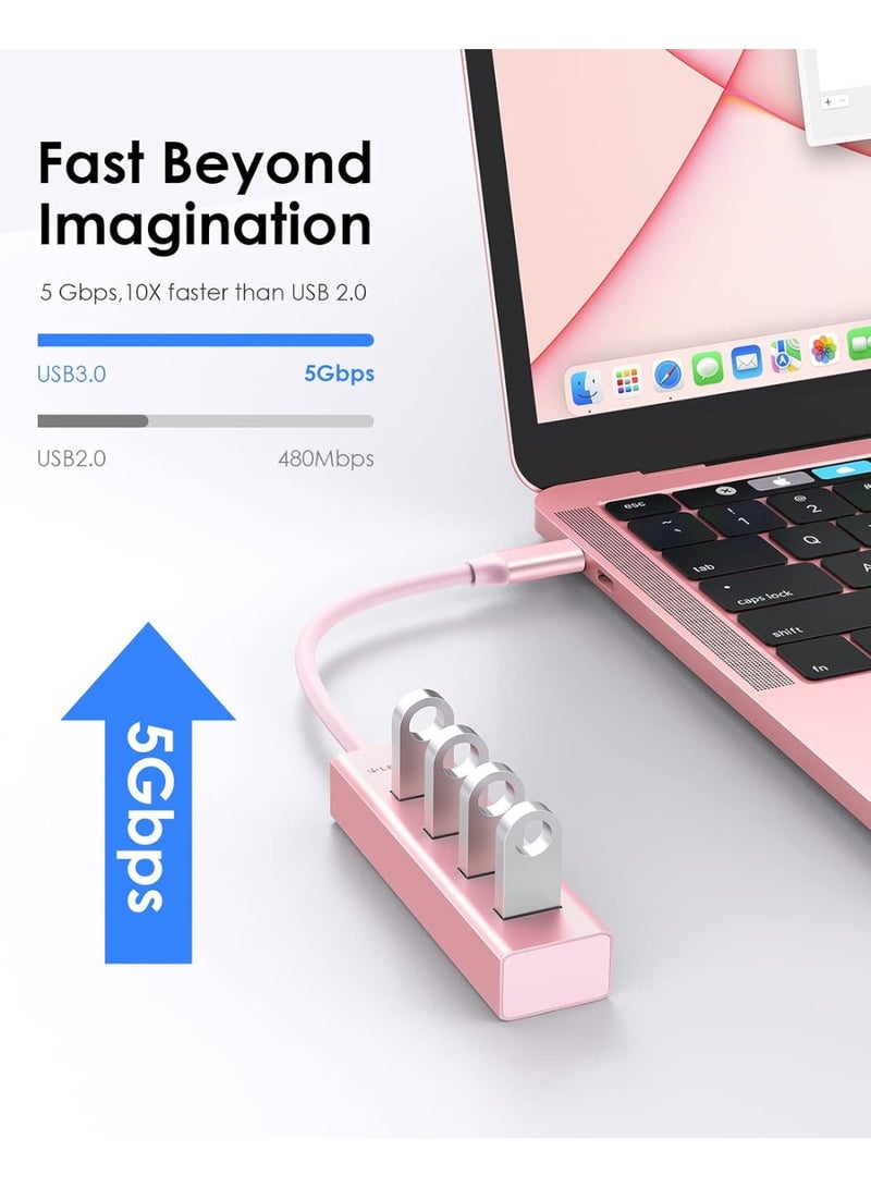Lention LENTION 4-in-1 USB C Hub, 4 USB 3.0 Ports, USB C to USB A Multiport Adapter for 2023-2016 MacBook Pro, Mac Air & Surface, iPad Pro, Chromebook, More, Stable Driver Certified (CB-C22s, Rose Gold)  - Image 1