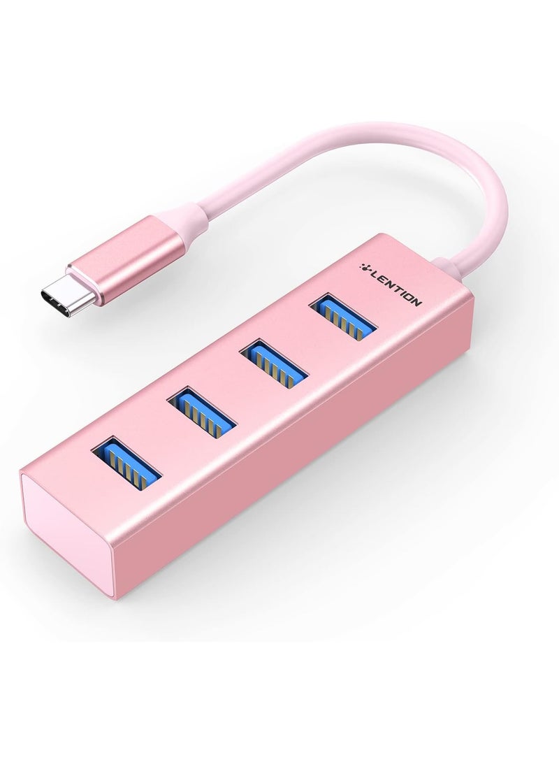 Lention LENTION 4-in-1 USB C Hub, 4 USB 3.0 Ports, USB C to USB A Multiport Adapter for 2023-2016 MacBook Pro, Mac Air & Surface, iPad Pro, Chromebook, More, Stable Driver Certified (CB-C22s, Rose Gold)  - Image 2