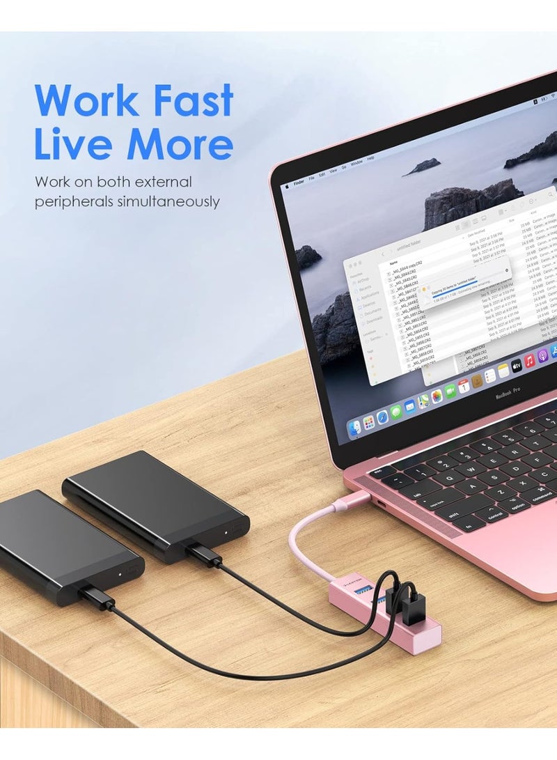 Lention LENTION 4-in-1 USB C Hub, 4 USB 3.0 Ports, USB C to USB A Multiport Adapter for 2023-2016 MacBook Pro, Mac Air & Surface, iPad Pro, Chromebook, More, Stable Driver Certified (CB-C22s, Rose Gold)  - Image 4