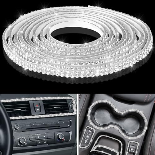 Kingdder 16.4Ft Bling Car Trim Self Adhesive Glitter Crystal Rhinestone Car Interior Exterior Accessories for Women DIY Line Molding Stickers for Auto Dashboard Diamond Ribbon Strips Decor (White) - Image 1
