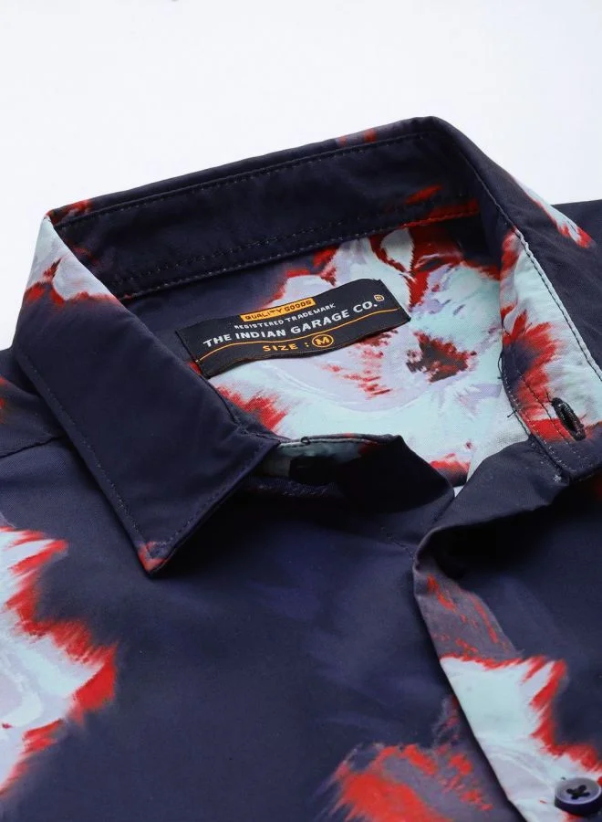 The Indian Garage Co Men Slim Fit Abstract Printed Half Sleeves Spread Collar Resort Wear Shirt