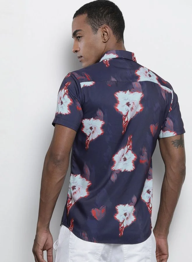 The Indian Garage Co Men Slim Fit Abstract Printed Half Sleeves Spread Collar Resort Wear Shirt