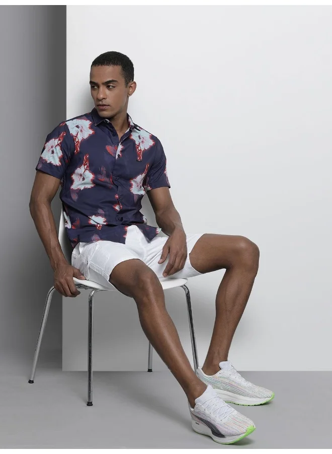 The Indian Garage Co Men Slim Fit Abstract Printed Half Sleeves Spread Collar Resort Wear Shirt