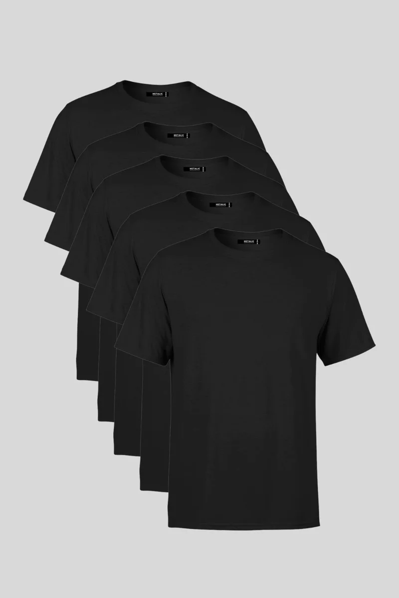 ميتاليك Men's Multicolored T-Shirt Regular Fit Relaxed Cut Crew Neck 5-Piece Basic T-Shirt Pack