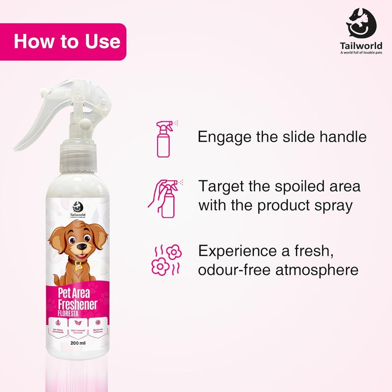 Tailworld Area Freshener, Pet Area Odour Remover for All Types of Surfaces with Fragrance of Floresta | Super Safe for Pets, Can Remove Urine Smell, Eco-Friendly Odour (200ml) - Image 3