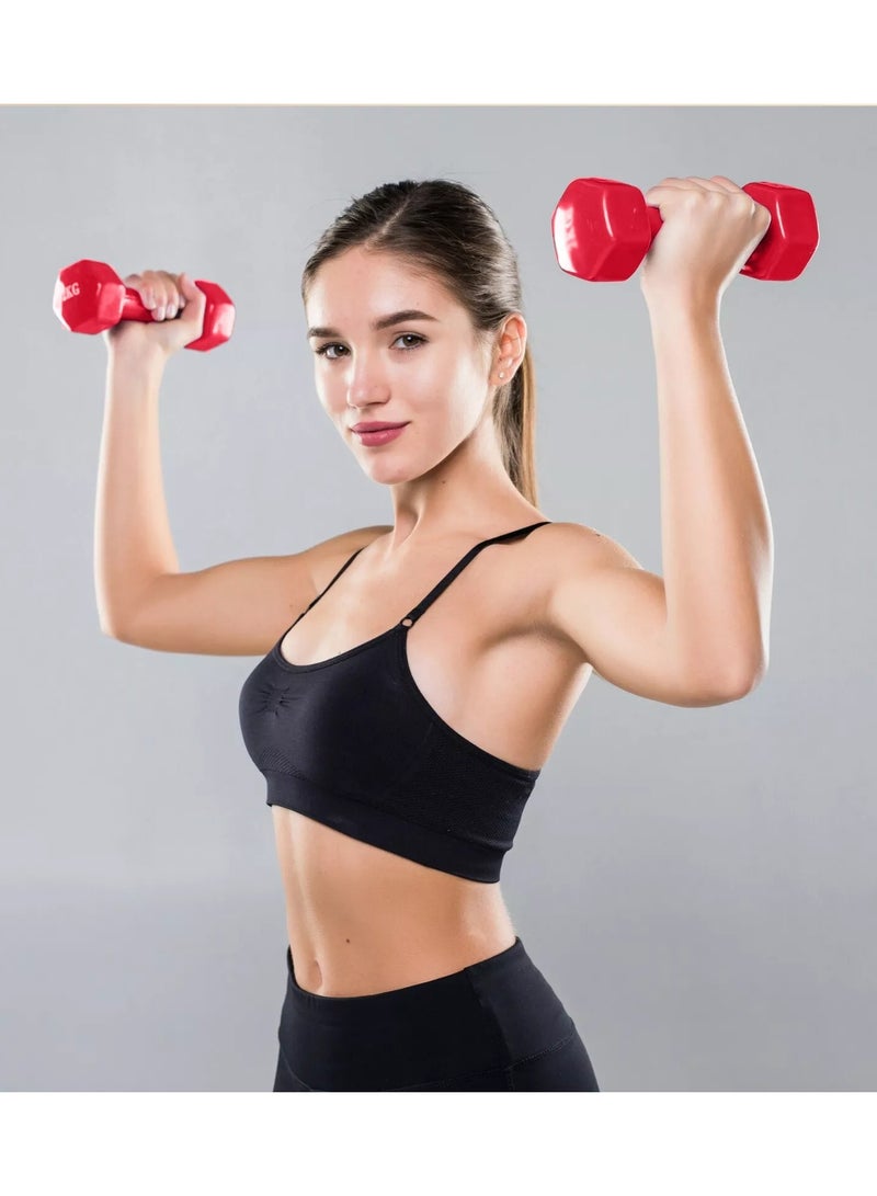 Double Dumbbells Vinyl Hexagon Hand Weights For Muscle Training 2KG, Red - Image 4