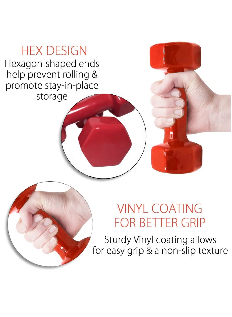 Double Dumbbells Vinyl Hexagon Hand Weights For Muscle Training 2KG, Red - Image 3