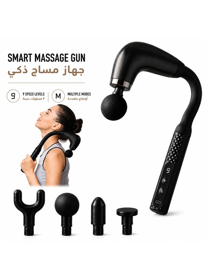 ماكس توب مسدس مساج بتصميم حرف U ومقبض طويل، جهاز تدليك عمقي للأنسجة مع 9 مستويات سرعة و9 أوضاع لتخفيف آلام الظهر والرقبة، 4 رؤوس قابلة للتبديل، شحن سريع Type-C - Image 1