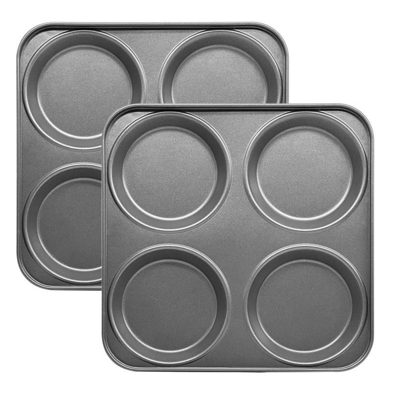 Brightalk Yorkshire Pudding Pan Set of 2 4Cup Nonstick Muffin Top Pan Shallow Whoopie Pies Pan for Hamburger Eggs Sandwiches - Image 2
